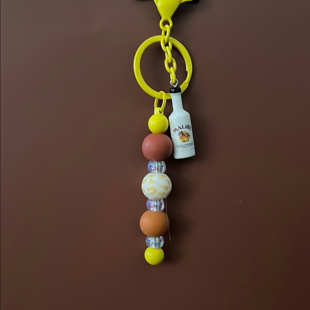 Malibu Yellow and Brown Beaded Keychain